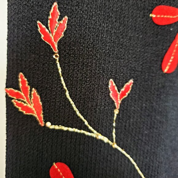 St. John Collection Black Pant Suit w/Red Dragonflies & Ornate Gold Embroidery - Picture 6 of 9